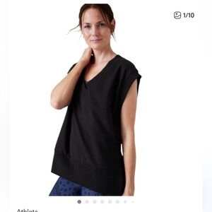 Athleta Womens Black Retroterry V-Neck Sleeveless Vest Pullover Sweatshirt NWT